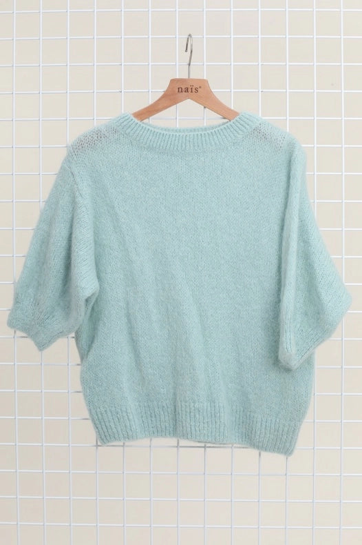 Mohair And Wool Short Sleeve Crew Neck Sweater-Sweater-NAÏS PARIS-One size-WATER GREEN-Urbanheer