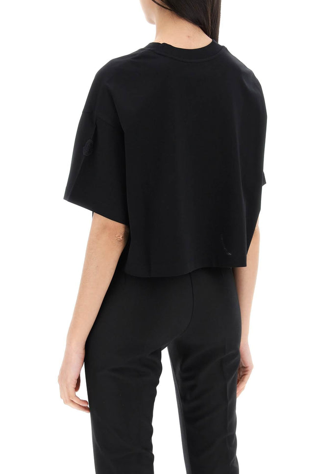 Moncler Basic Cropped T-Shirt With Sequin Logo-women > clothing > topwear-Moncler-Urbanheer