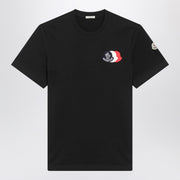Moncler Blue T-shirt with embroidered tricolor logo