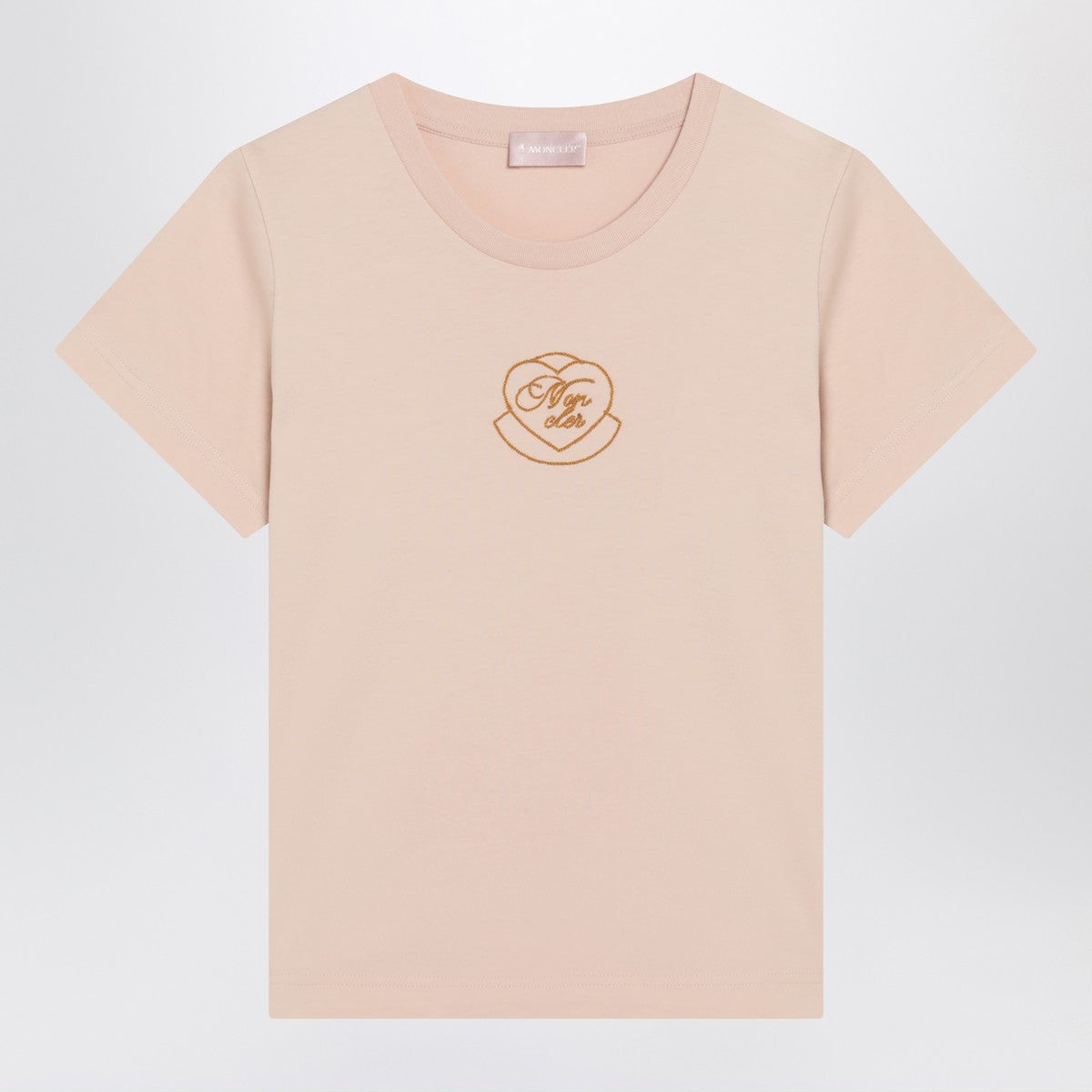 Moncler Pink cotton T-shirt with embroidered heart