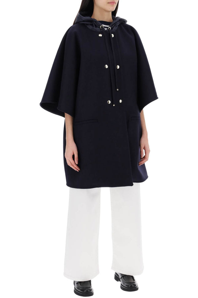 Moncler basic virgin wool cloak with hood-women > clothing > jackets-Moncler-os-Blue-Urbanheer
