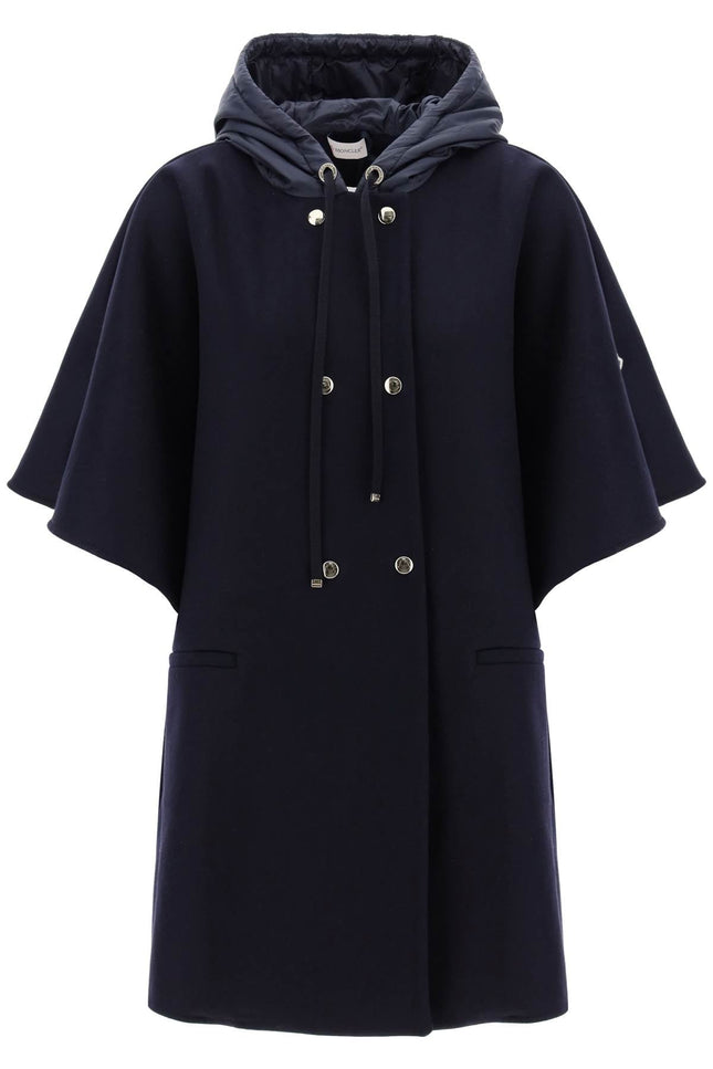 Moncler basic virgin wool cloak with hood-women > clothing > jackets-Moncler-os-Blue-Urbanheer