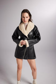 Monero Black Vegan Faux Leather Coat with Fur Lining-Faux Leather Coats-Buy Me Fur Ltd-Black-XS-Polyester-Urbanheer