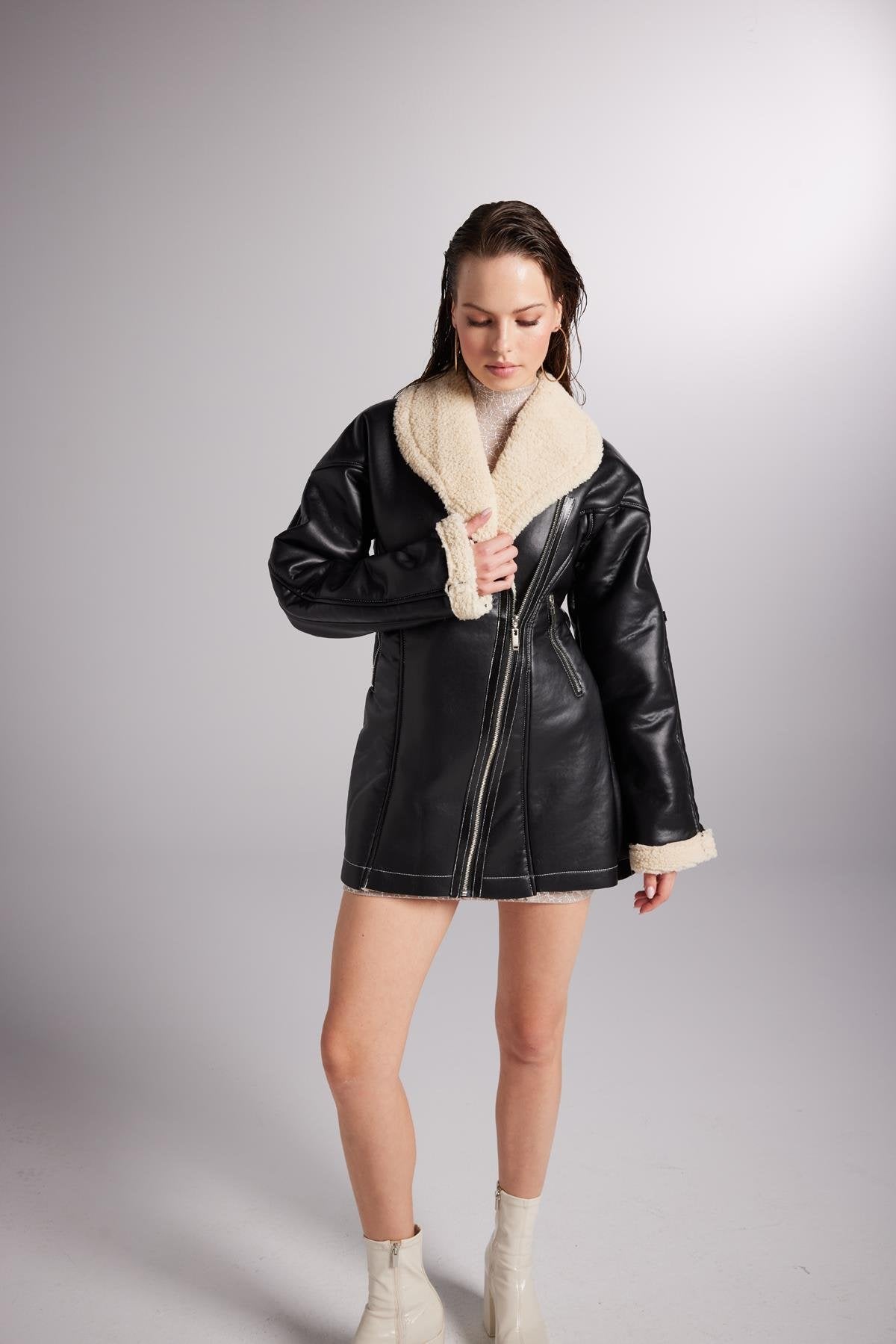 Monero Black Vegan Faux Leather Coat with Fur Lining-Faux Leather Coats-Buy Me Fur Ltd-Black-XS-Polyester-Urbanheer
