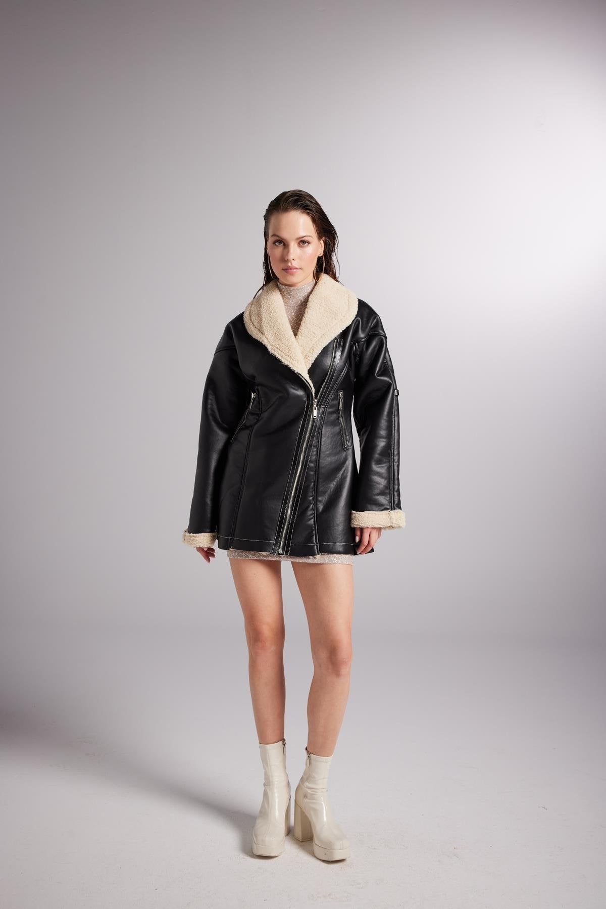 Monero Black Vegan Faux Leather Coat with Fur Lining-Faux Leather Coats-Buy Me Fur Ltd-Black-XS-Polyester-Urbanheer