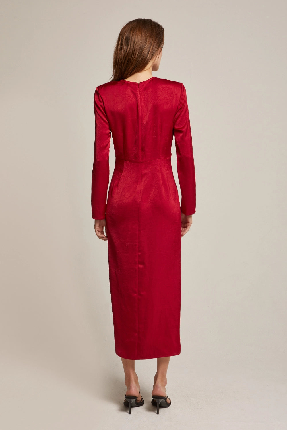 Monique Textured Satin Front Twist Midi Dress