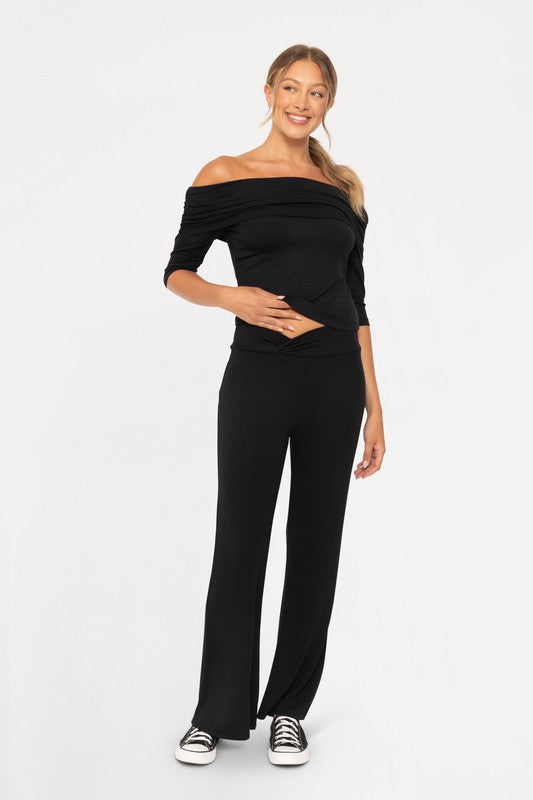 Mono B Cross Pleat Flare Pants-Mono B-Black-L-Urbanheer