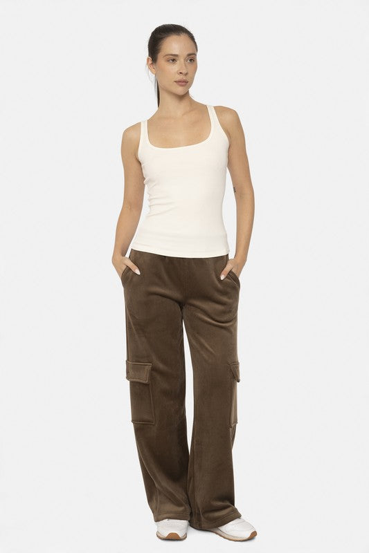 Mono B Elastic Waist Corduroy Cargo Pants-Mono B-Olive Brown-M-Urbanheer