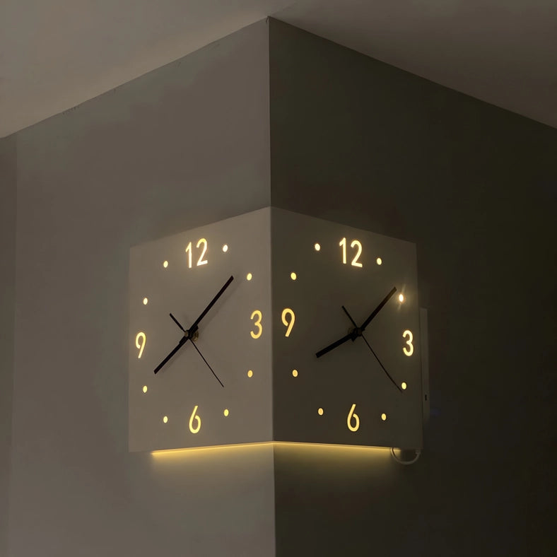 Motion Sensor Backlit Corner Clock Led Clock Light-Wall Clock-EP Design Lab-10.2"L x 10.2"W x 10.2"H-White-Urbanheer