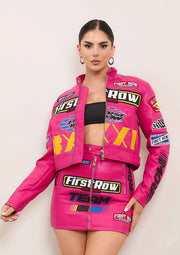 Motor Racing Leather Jacket Pink-Jacket-Vibrant M.i.U-S-Urbanheer