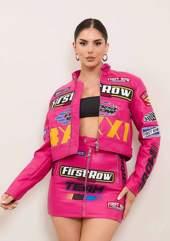 Motor Racing Leather Jacket Pink-Jacket-Vibrant M.i.U-S-Urbanheer