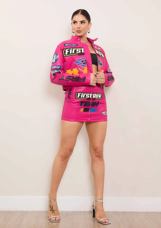 Motor Racing Leather Jacket Pink-Jacket-Vibrant M.i.U-S-Urbanheer