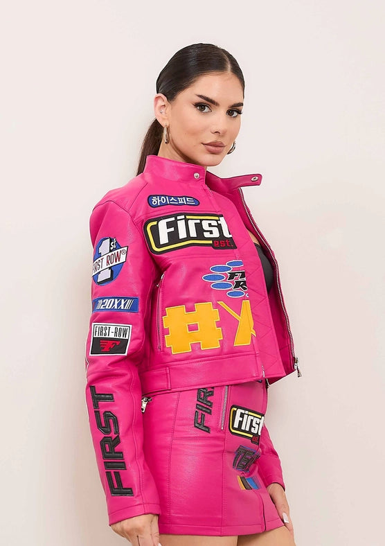 Motor Racing Leather Jacket Pink-Jacket-Vibrant M.i.U-S-Urbanheer