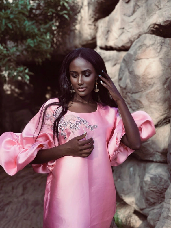 Ms Sparkle Ruffle Twill Satin Boubou-Dress-Eloli-XS-Urbanheer