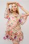 Multi 3D Floral Peplum Puff Sleeve Mini Dress-Dress-Blue B-S-MULTI-Urbanheer