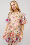 Multi 3D Floral Peplum Puff Sleeve Mini Dress-Dress-Blue B-S-MULTI-Urbanheer