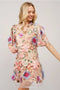 Multi 3D Floral Peplum Puff Sleeve Mini Dress-Dress-Blue B-S-MULTI-Urbanheer