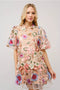 Multi 3D Floral Peplum Puff Sleeve Mini Dress-Dress-Blue B-S-MULTI-Urbanheer