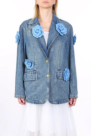 Multi Floral Corsage Single Breasted Denim Jacket-Jacket-Beulah Style-S/M-Denim-Urbanheer