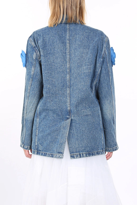 Multi Floral Corsage Single Breasted Denim Jacket-Jacket-Beulah Style-S/M-Denim-Urbanheer