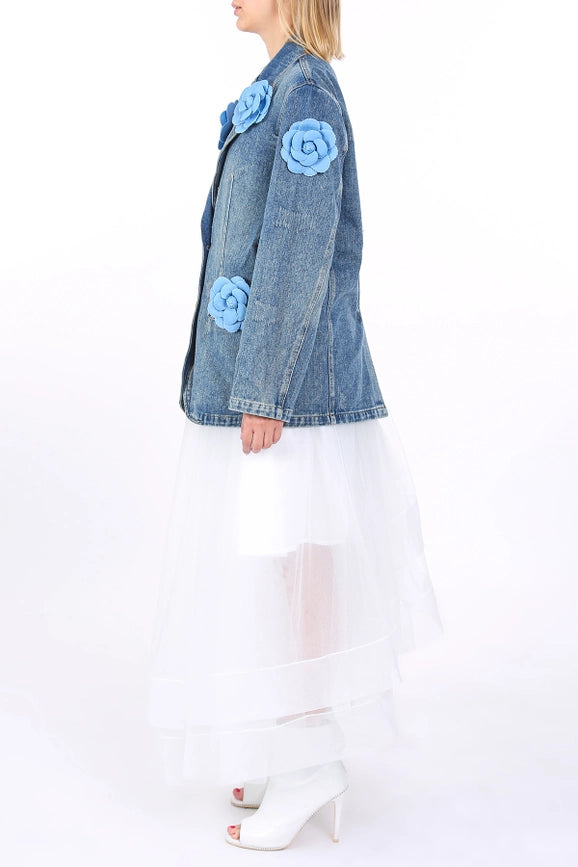 Multi Floral Corsage Single Breasted Denim Jacket-Jacket-Beulah Style-S/M-Denim-Urbanheer