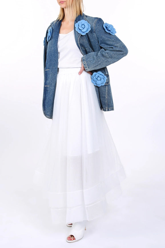 Multi Floral Corsage Single Breasted Denim Jacket-Jacket-Beulah Style-S/M-Denim-Urbanheer