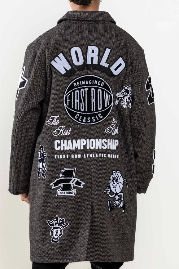 Multi Patches Wool Herringbone Long Jacket-Jacket-First Row-L-Charcoal-Urbanheer