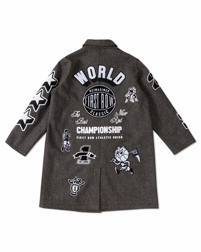 Multi Patches Wool Herringbone Long Jacket-Jacket-First Row-L-Charcoal-Urbanheer