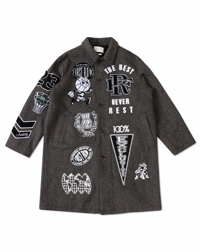 Multi Patches Wool Herringbone Long Jacket-Jacket-First Row-L-Charcoal-Urbanheer