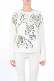 Multi Sequined Floral Pattern Knit Sweater-Sweater-Beulah Style-S/M-Gold-Urbanheer