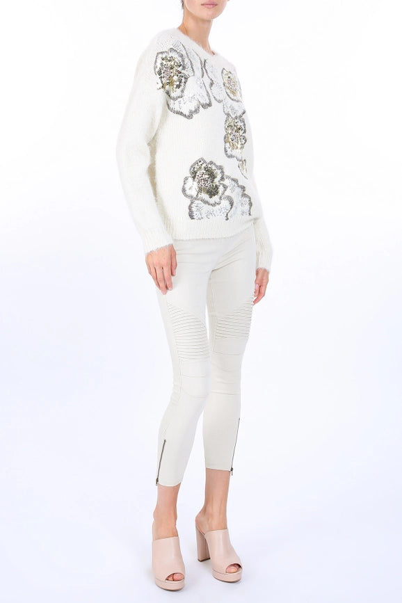 Multi Sequined Floral Pattern Knit Sweater-Sweater-Beulah Style-S/M-Gold-Urbanheer