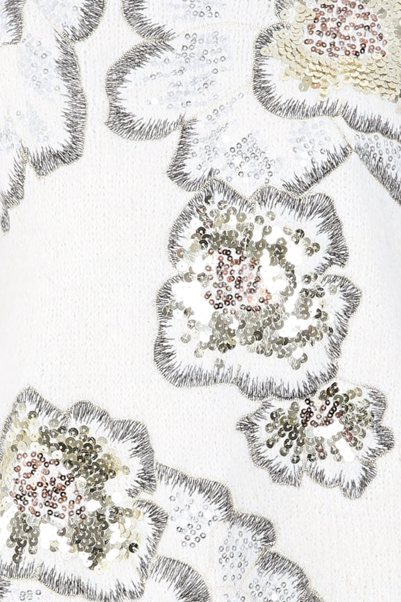 Multi Sequined Floral Pattern Knit Sweater-Sweater-Beulah Style-S/M-Gold-Urbanheer