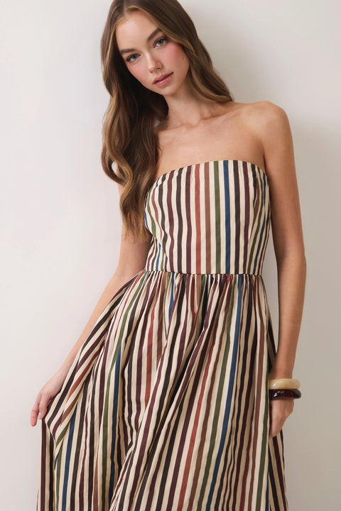 Multi Stripe Strapless Maxi Dress