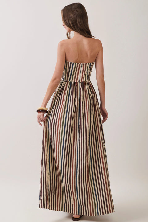 Multi Stripe Strapless Maxi Dress