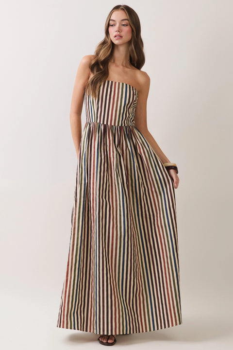 Multi Stripe Strapless Maxi Dress
