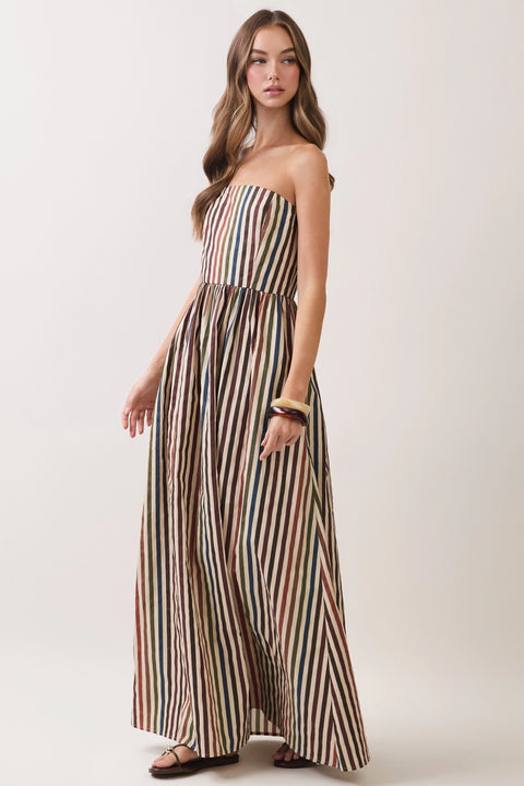 Multi Stripe Strapless Maxi Dress