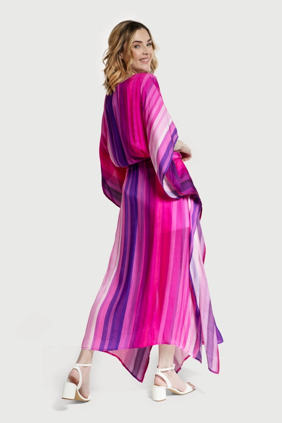 Multicolor Kaftan Striped Tie Waist-Kaftan-SAACHI-Pink-Urbanheer