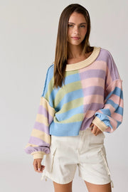 Multicolor Striped Knit Pullover-Pullover-Papermoon-S-Pink/Blue Multi-Urbanheer