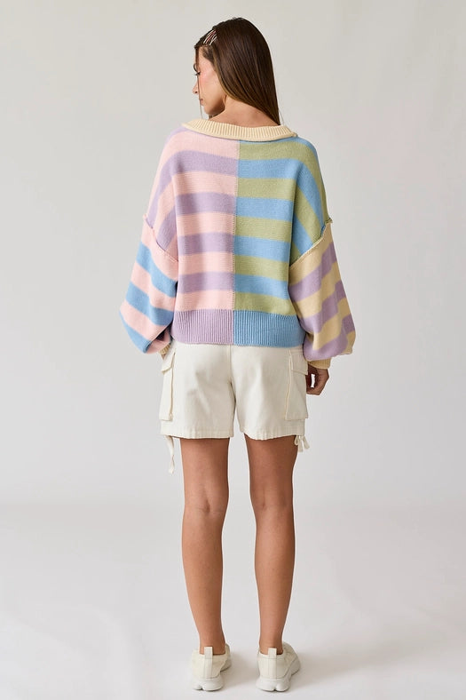 Multicolor Striped Knit Pullover-Pullover-Papermoon-S-Pink/Blue Multi-Urbanheer
