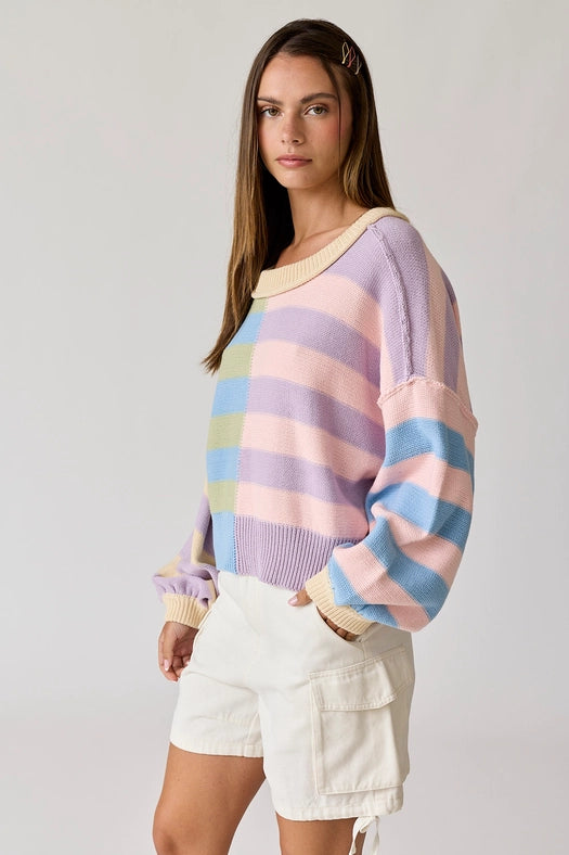 Multicolor Striped Knit Pullover-Pullover-Papermoon-S-Pink/Blue Multi-Urbanheer