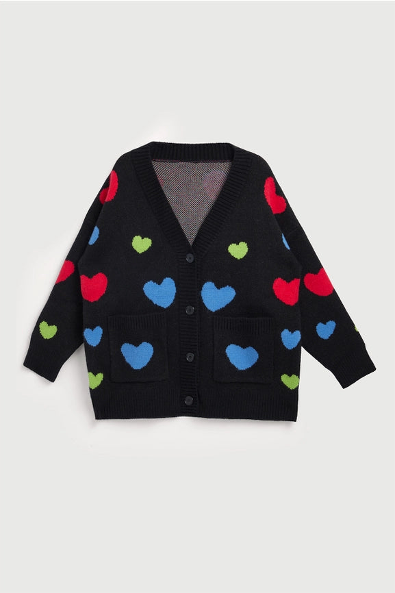 Multicolored Heart Buttoned Cardigan-Cardigan-SAACHI-Multicolored-Urbanheer