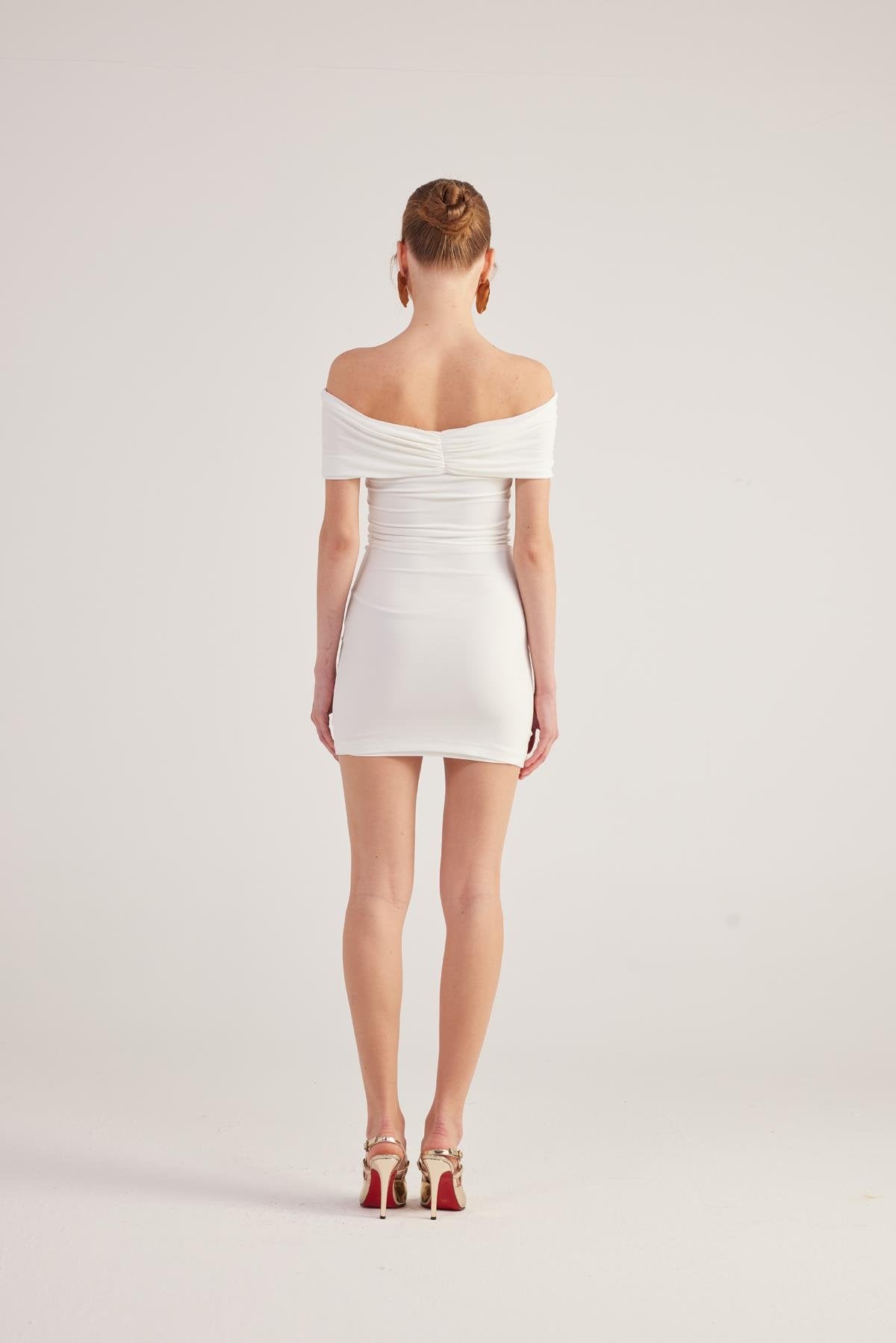 Muse White Bardot Neck Mini Dress-Bodycon Dresses-Buy Me Fur Ltd-White-XS-Polyester - Elastane Blend-Urbanheer