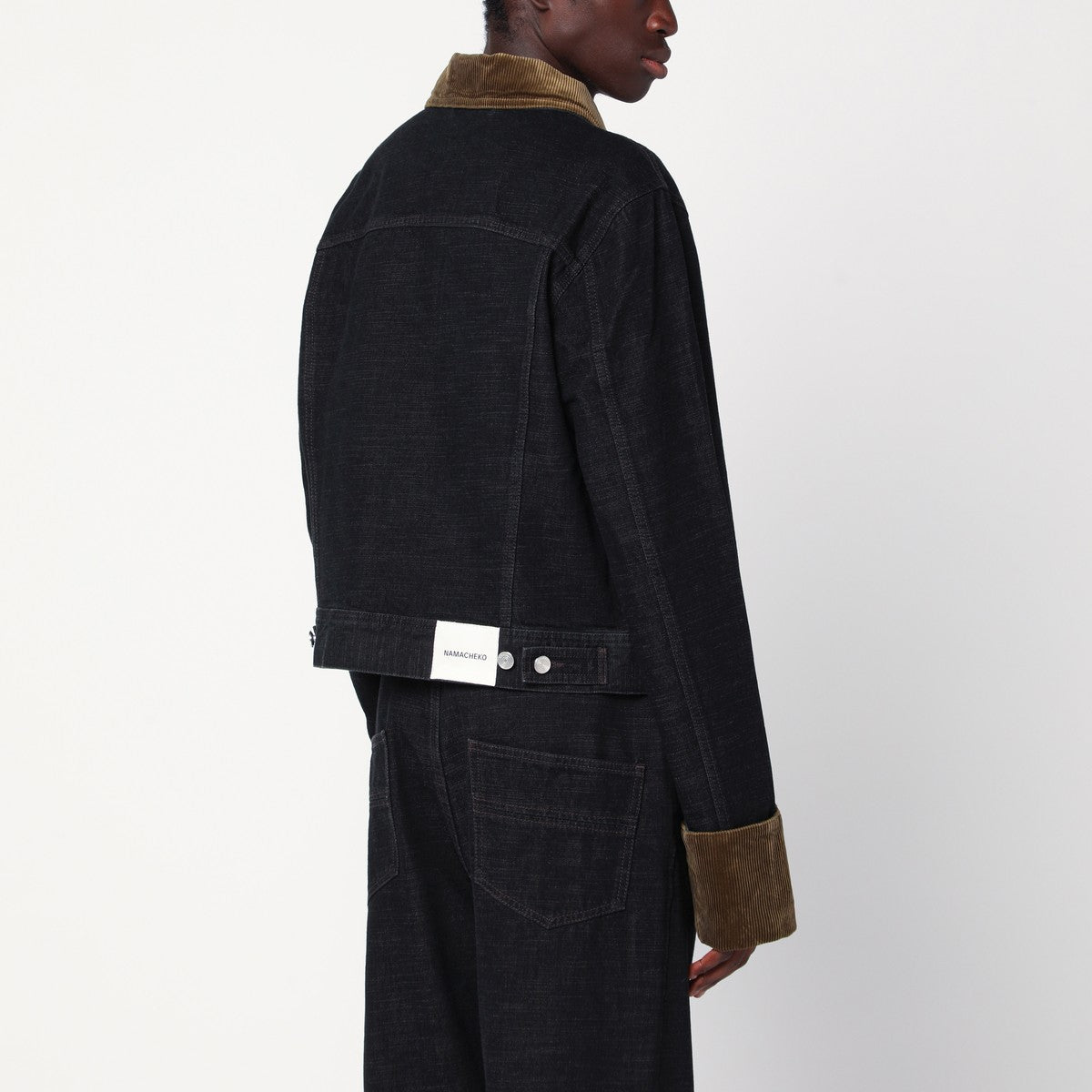 NAMACHEKO Black denim jacket with velvet trim