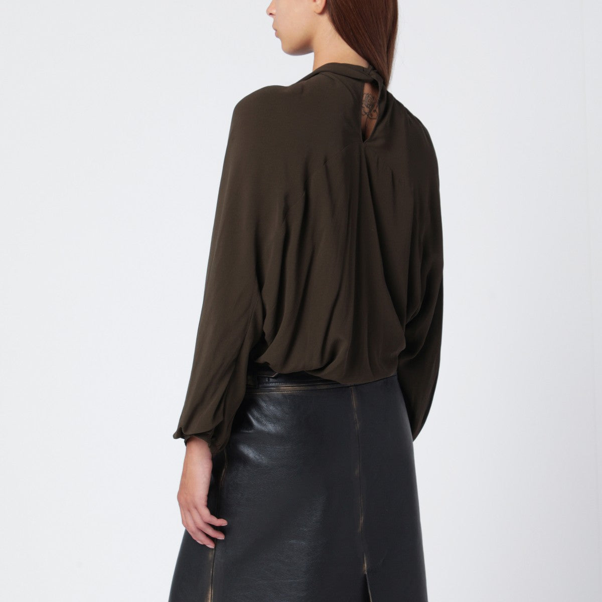 NAMACHEKO Black draped silk top