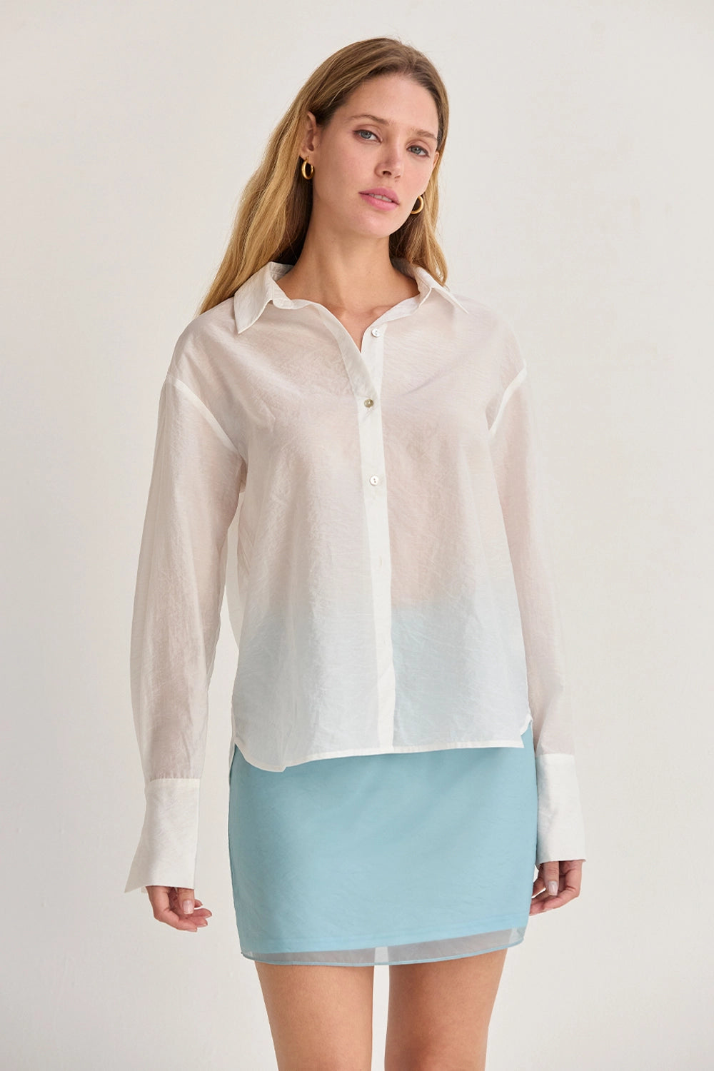 Nadia Tencel Blend Sheer Button Up
