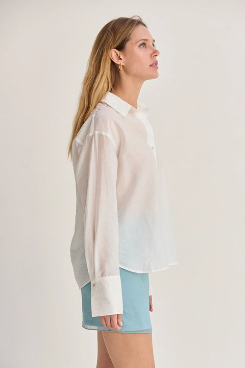 Nadia Tencel Blend Sheer Button Up