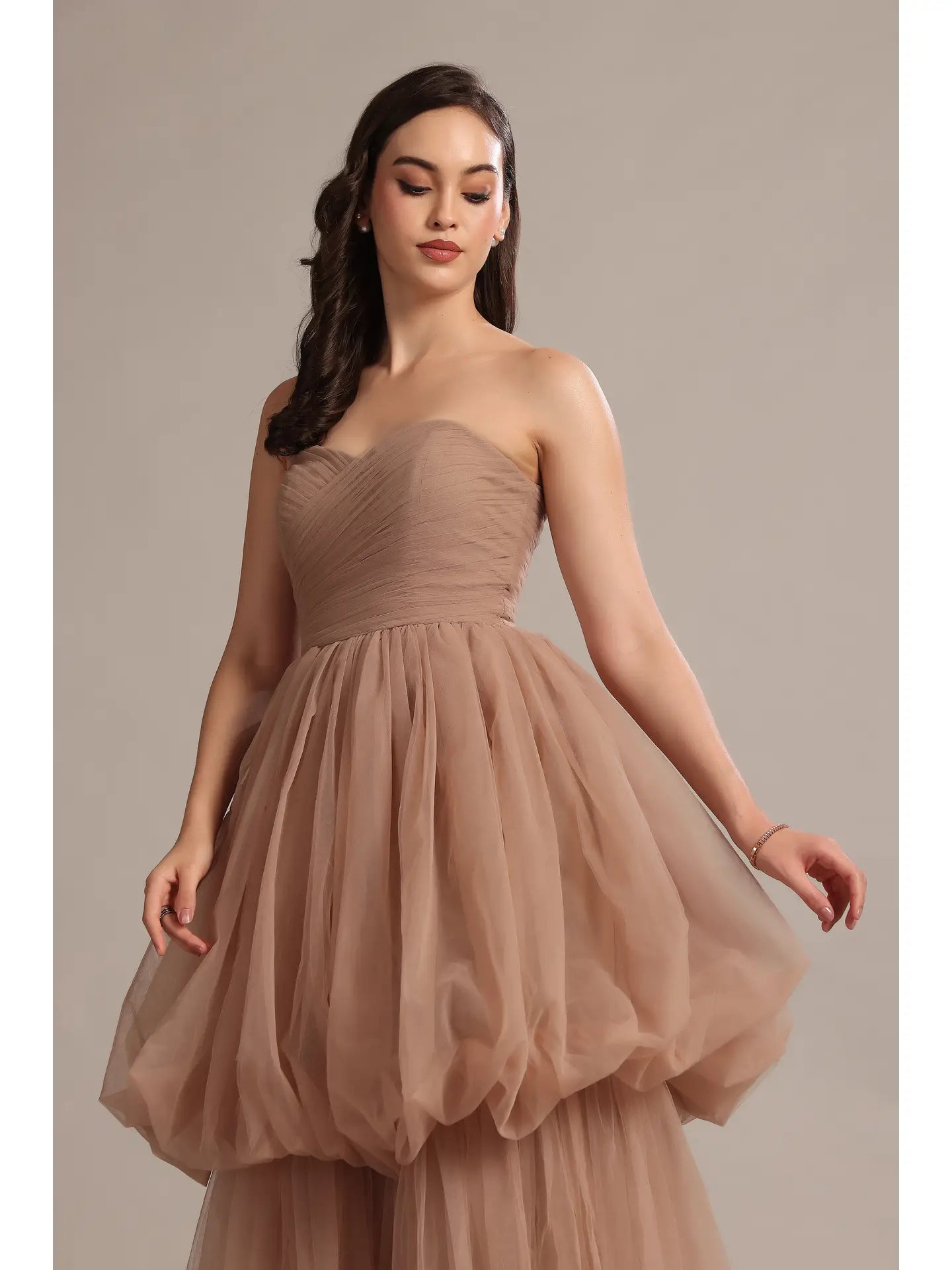 Nala Strapless Maxi Dress in Taupe