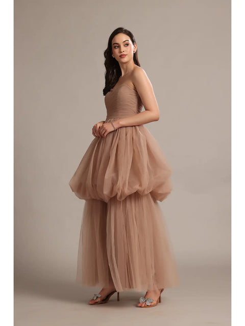 Nala Strapless Maxi Dress in Taupe
