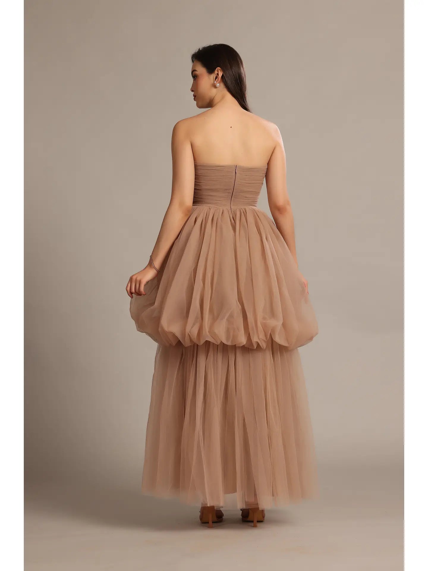 Nala Strapless Maxi Dress in Taupe from Lace & Beads exclusive at   Urbanheer