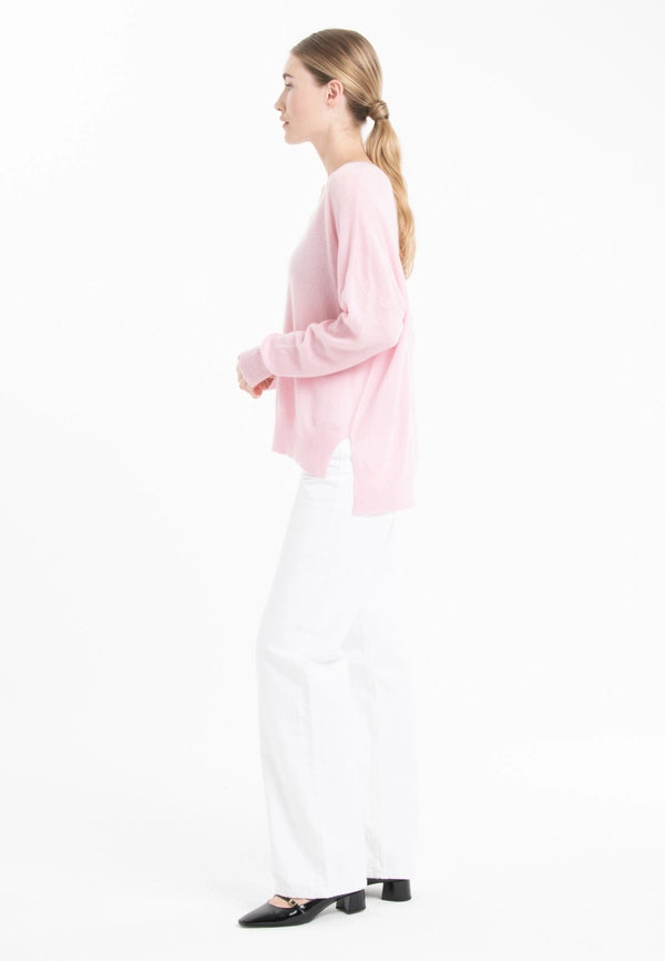Nami 23 V-Neck Cashmere Sweater with Pink Band-Sweater-STUDIO CASHMERE8-S/M-baby pink/Indian pink-Urbanheer